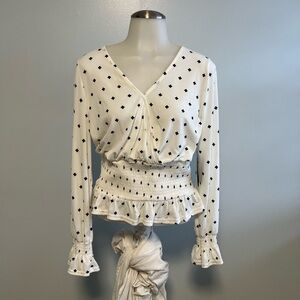 Elegant White and Black Patterned Women's Blouse